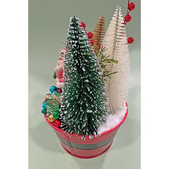 Festive Christmas Assemblage With a Jolly Santa and Bottlebrush Trees - Picture 5 of 6
